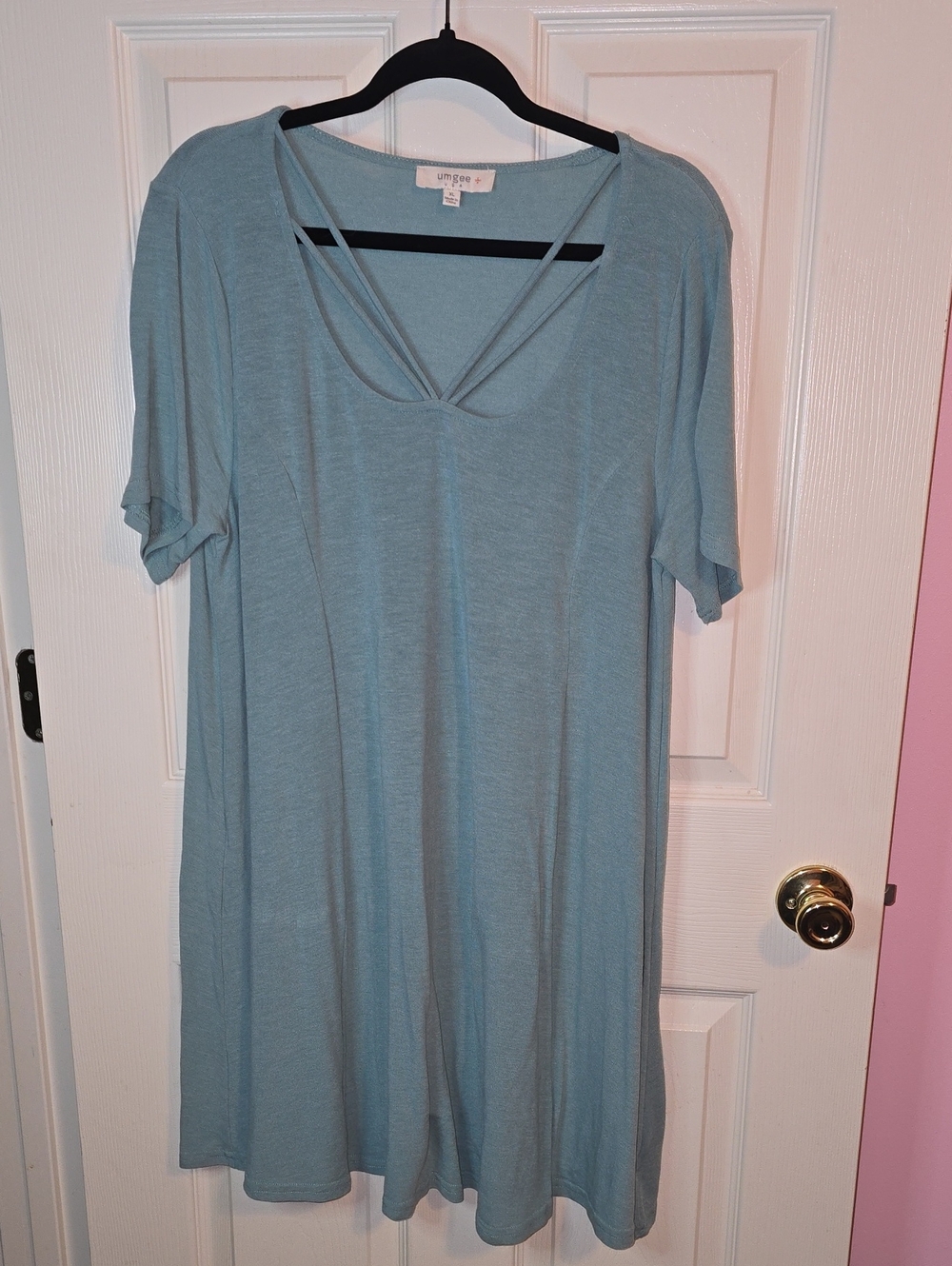 Umgee Light Blue V-Neck Tunic with Double Strap Detail